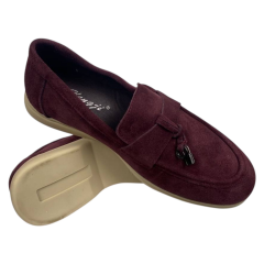 Лоферы женские замшевые HENGJI 336-7 бордовые.