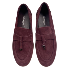 Лоферы женские замшевые HENGJI 336-7 бордовые.