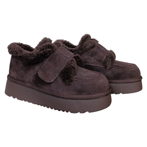 Жіночі Угги замшеві HENGJI 730-6 dark coffeе хутро