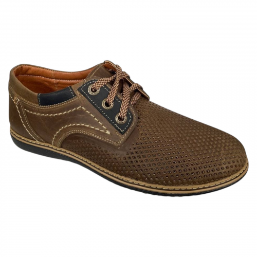 Дерби мужские кожаные AVA 51 47 оливковая перфорация