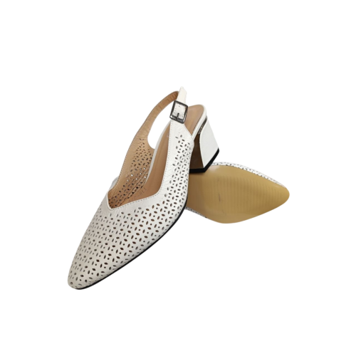 Босоніжки жіночі шкіряні перфорація LAPYA TREND 118-278 білі каблук